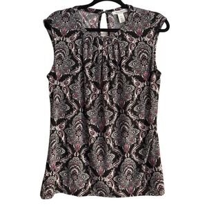White House Black Market‎ Paisley Keyhole Neck Sleeveless Blouse Women M